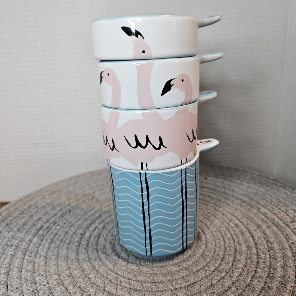 Kitsch n' Glam Flamingo Porcelain Stackable Measuring Cup Set - Pink and Blue